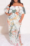 White Casual Street Floral Print Off Shoulder Printed Plus Size Dresses