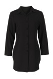 White Casual Solid Color Buckle Patchwork Slit Shirt Collar Tops