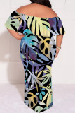 White Casual Street Floral Print Off Shoulder Printed Plus Size Dresses