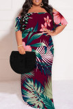 White Casual Street Floral Print Off Shoulder Printed Plus Size Dresses