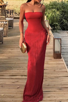 Red Sexy Solid Color Patchwork Backless Strapless Strapless Dresses