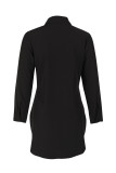 White Casual Solid Color Buckle Patchwork Slit Shirt Collar Tops