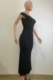 Coral Powder Elegant Solid Patchwork Backless O Neck Long Dresses