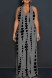 Grey Casual Tie Dye Patchwork Backless Halter Loose Jumpsuits