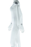 White Celebrities Solid Color Patchwork Backless Oblique Collar Sleeveless Two Pieces