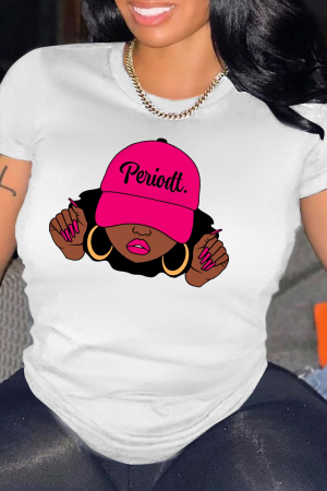 White Casual Street Cartoon Print O Neck T-Shirts