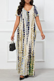 Cream White Casual Striped Print Pocket Contrast V Neck Printed Dresses