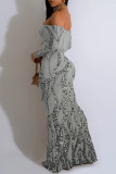 Purple Elegant Striped Print Contrast Off Shoulder Printed Dresses