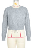 Grey Casual Solid Color Buckle Patchwork Button Collar Tops