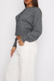 Grey Casual Solid Color Buckle Patchwork Button Collar Tops