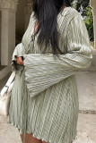 Light Green Sexy Solid Color Patchwork Ruched Strap Design V Neck Straight Plus Size Dresses