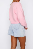 Grey Casual Solid Color Buckle Patchwork Button Collar Tops