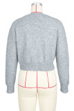 Grey Casual Solid Color Buckle Patchwork Button Collar Tops