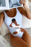 Light Blue Sexy Letter Print Basic Swimwears (Without Paddings)