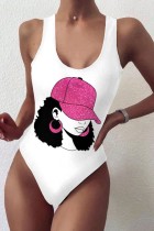 White Sexy Letter Print Basic Swimwears (Without Paddings)