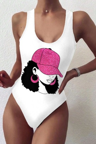 White Sexy Letter Print Basic Swimwears (Without Paddings)