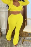 Purple Casual Solid Color Basic Long Sleeve Three Piece Set