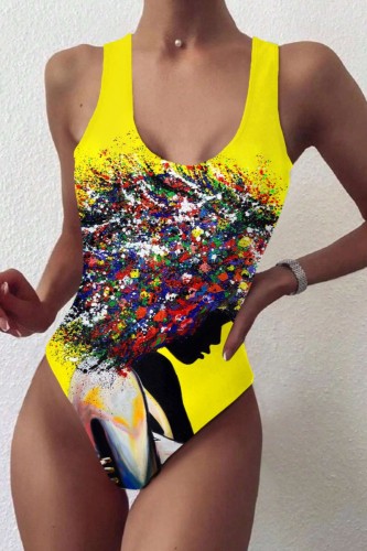 Yellow Sexy Letter Print Basic Swimwears (Without Paddings)