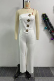 Yellow Sexy Casual Street Daily Vacation Buttons Solid Color Regular Jumpsuits