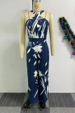 Green Casual Street Daily Vacation Floral Print Halter Regular Jumpsuits