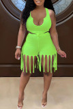 White Sexy Casual Solid Color Fringed Trim U Neck Sleeveless Two Pieces