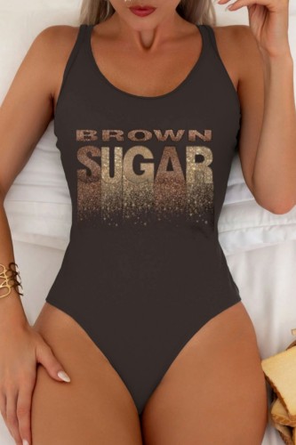 Black Sexy Letter Print Basic Swimwears (Without Paddings)