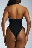 Black Sexy Solid Color Patchwork See-Through Backless Mesh Halter Skinny Bodysuits