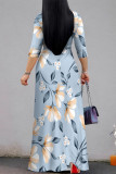 Apricot Elegant Flowers Print Lace Up V Neck Printed Dresses