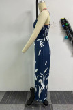 Green Casual Street Daily Vacation Floral Print Halter Regular Jumpsuits
