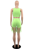 White Sexy Casual Solid Color Fringed Trim U Neck Sleeveless Two Pieces