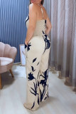 Green Casual Street Daily Vacation Floral Print Halter Regular Jumpsuits