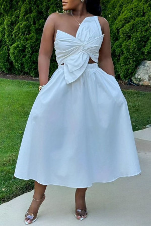 White Sexy Casual Street Daily Vacation Solid Color Strapless Asymmetrical Dresses