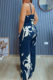 Green Casual Street Daily Vacation Floral Print Halter Regular Jumpsuits