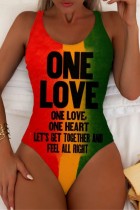 Colour Sexy Letter Print Basic Swimwears (Without Paddings)