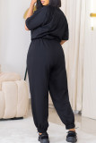 Black Casual Solid Color Pocket Patchwork O Neck Half Sleeve Two Pieces