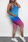 Orange Green Casual Gradient Print Backless Spaghetti Strap Regular Jumpsuits