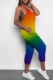 Orange Green Casual Gradient Print Backless Spaghetti Strap Regular Jumpsuits