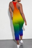Orange Green Casual Gradient Print Backless Spaghetti Strap Regular Jumpsuits