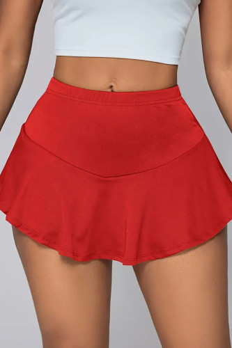 Red Sexy Solid Color Patchwork Regular Mid Waist Speaker Patchwork Bottoms