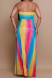Colour Sexy Casual Irregular Printed Backless Belted Strapless Long Dresses