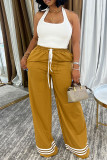 Ginger Casual Striped Print Basic Regular High Waist Conventional Positioning Print Trousers