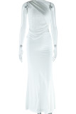White Sexy Solid Color Hollow Out Patchwork Backless Oblique Collar Sleeveless Two Pieces