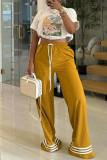 Ginger Casual Striped Print Basic Regular High Waist Conventional Positioning Print Trousers