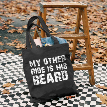 Black MY OTHER RIDE IS HIS BEARD LETTERS PRINTED BAG