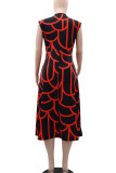 Red Elegant Stripe Patchwork V Neck A Line Dresses