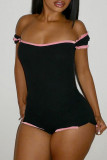 Black Sexy Solid Color Patchwork Backless Square Neck Skinny Rompers