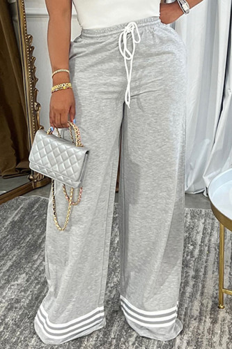 Grey Casual Striped Print Basic Regular High Waist Conventional Positioning Print Trousers