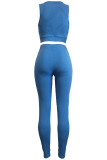 Royal Blue Casual Solid Color Hollow Out U Neck Sleeveless Two Pieces