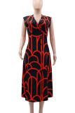 Red Elegant Stripe Patchwork V Neck A Line Dresses