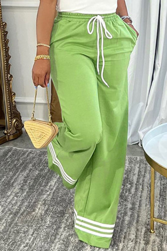 Green Casual Striped Print Basic Regular High Waist Conventional Positioning Print Trousers